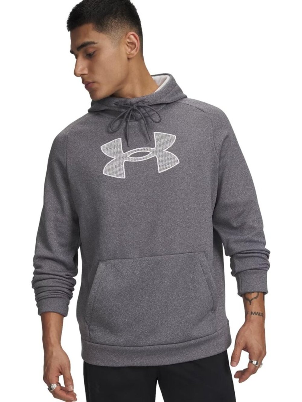 Men's Fleece Hoodie with Big Logo, Cozy Pullover Sweatshirt, Casual Activewear